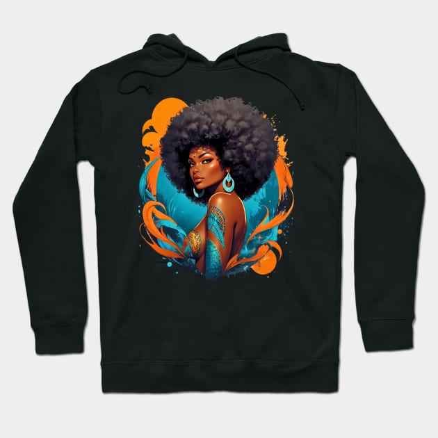 Black Woman Retro vintage psychedelic 80s disco tattoo design Hoodie by Neon City Bazaar